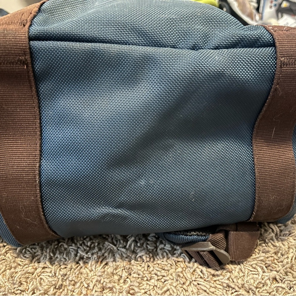 Tumi Blue and Brown Ballistic Nylon Backpack with Leather Accents - Picture 4 of 14